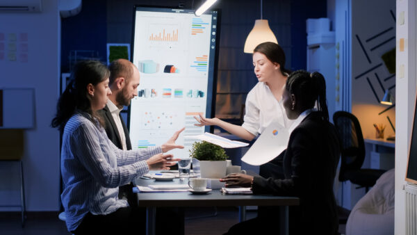 Upset disappointed businesswoman entering in office meeting room late at night screaming at multi ethnic teamwork throwing company paperwork. Worried businesspeople brainstorming corporate ideas, Salesforce Technical Training